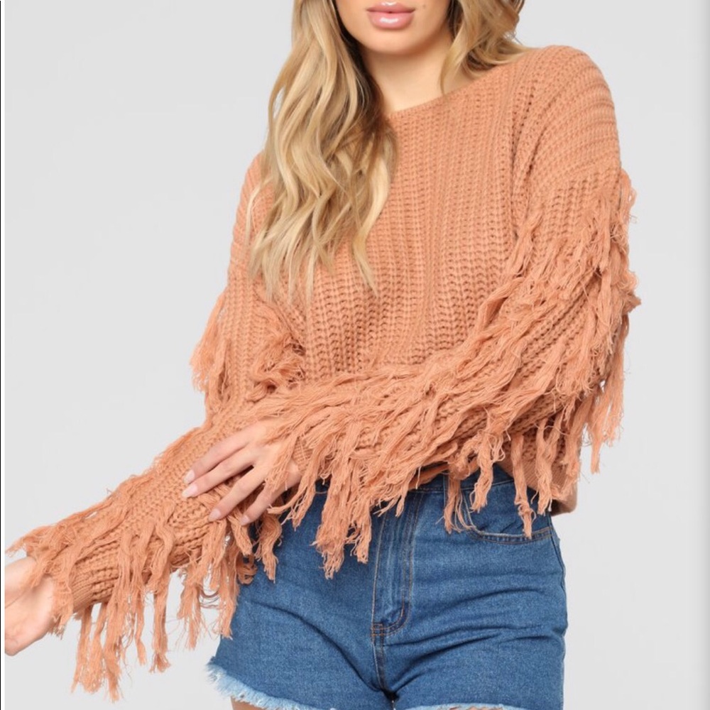 Fringe sleeve sweater